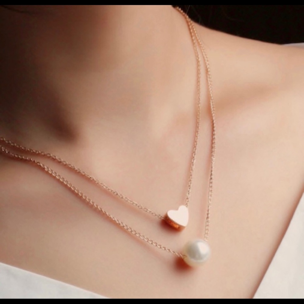 **2 for $15** Gold Heart and Pearl Charm Necklace
